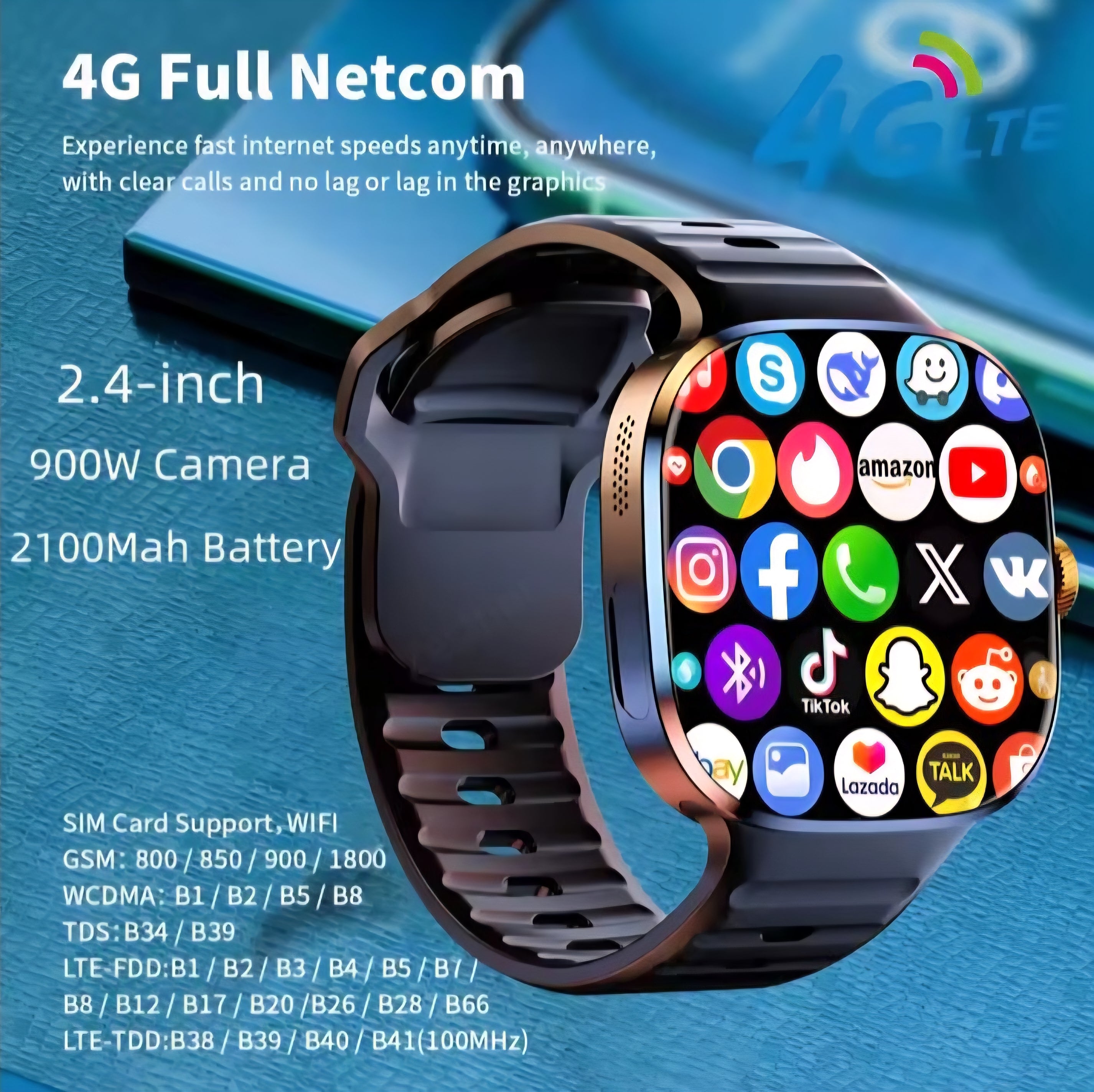 Montre connectée 5G avec caméra intégrée – Appels, WhatsApp, GPS, Youtube